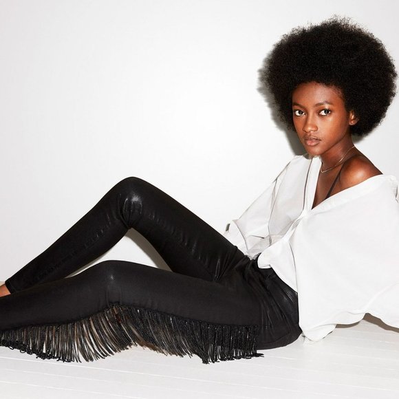 J BRAND X Halpern Maria Fringe High-Rise Skinny Jeans Black - Picture 3 of 5